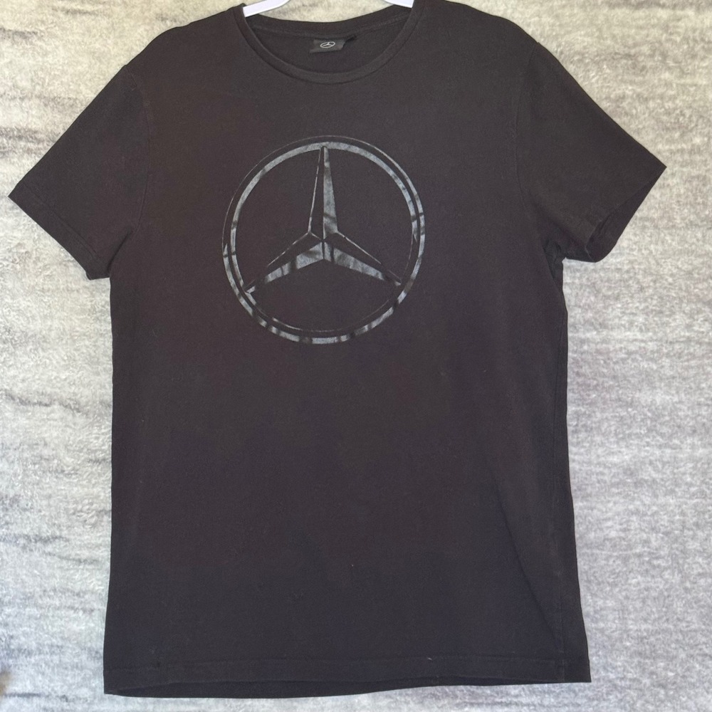 Mercedes Benz Mens Black Graphic T-Shirt XL Tonal Logo Short Sleeve Cotton Blend